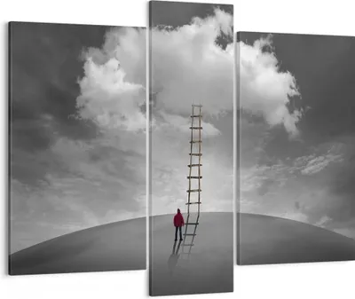 Produktbild von Bild auf Leinwand - Leinwandbild - 3 Teile - Symbol Leiter Himmel - 95x80cm - Wand Bild - Wanddeko - Wandbilder - Leinwanddruck - Bilder - Wanddekoration - Leinwand bilder - Wandbild - CB95x80-4900