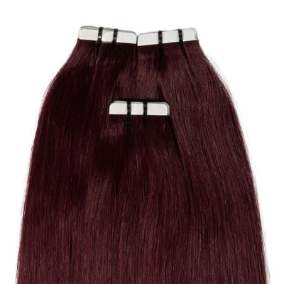 Produktbild von hair2heart Premium Tape Extensions ľudské vlasy rovné - 10 pások 2,5g 50cm 55/65 svetlohnedá intenzívna fialovo-mahagónová