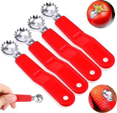 Produktbild von 4 Stück Tomaten- und Erdbeerentkerner aus Edelstahl mit ergonomischem Griff