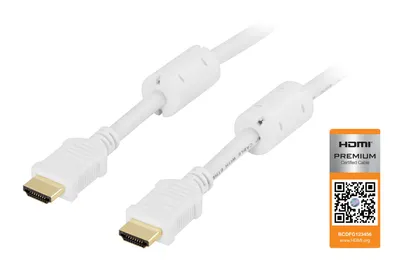Immagine prodotto di Cavo HDMI DELTACO, HDMI Premium ad alta velocità con Ethernet, 2 m, bianco