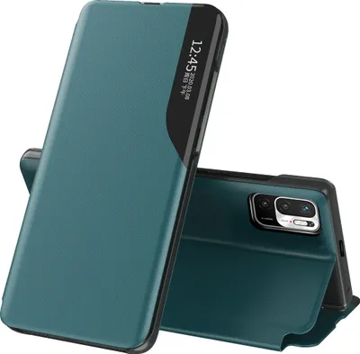 Image de Etui pour Xiaomi Redmi Note 10 5G, étui en cuirPolyuréthaneavec fenêtre et fonction stand vert