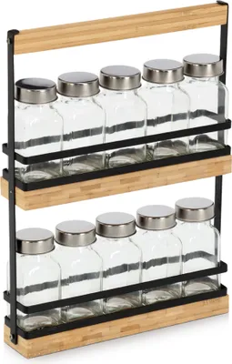Produktbild von ZELLER Gewürzständer 19657 mit 10 füllbaren Gläsern, Glas/Bambus/Metall, schwarz, 22,7 x 4,7 x 30 cm
