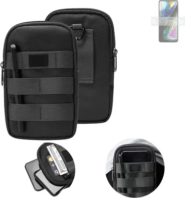 Produktbild von K-S-Trade Holster Gürtel Tasche kompatibel mit Motorola Moto G71s Handy Tasche Schutz Hülle dunkel-grau viele Fächer, 1x