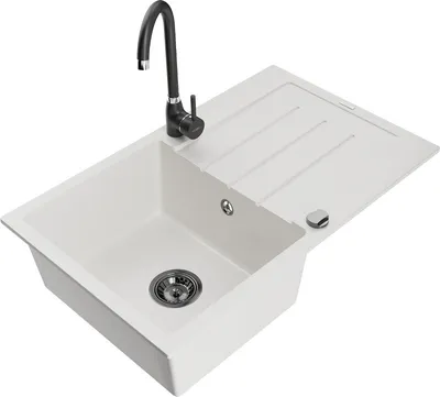 Produktbild von Mexen Bruno 1 Becken-Granitspüle mit Abtropffläche und Mischbatterie Telma, Weiß - 6513-20-670200-70