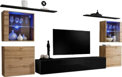 Produktbild von Meublorama AM-SWITCH 14-WTS SW 14*7C/98KG, 2 Regale, 4 Tür(en), Schwarz, Mitteldichte Faserplatte (MDF), 4 Schublade(n), 400 mm