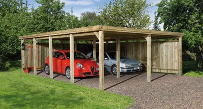 Productafbeelding van Dubbele carport, model Weka 618, maat 3, zonder dakbedekking, afmetingen 576 x 784 cm, drukgeïmpregneerd