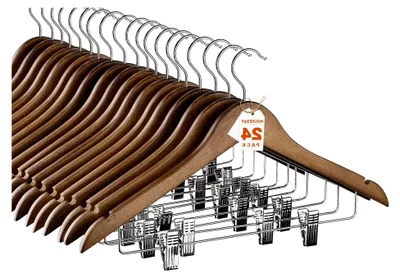 Produktbild von Kleiderbügel aus Holz mit Clips, robuster Hosenbügel aus Walnussholz, hochwertiger Rockbügel mit verstellbaren Clips, solide Clip-Kleiderbügel für Anzug, Bluse, Kleid, Mantel, Jacke