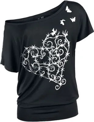 Produktbild von Full Volume by EMP Damen schwarzes T-Shirt mit Stacheldraht-Herz M