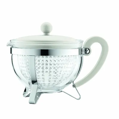 Produktbild von Bodum 1975-913 Chambord Teekanne, 1 L mit farbigem Plastikdeckel, Griff und transparentem Filter, Creme