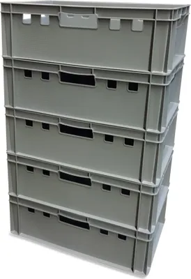 Produktbild von 5 Stück E2 Eurofleischkiste Stapelkiste Box Metzgerkiste lebensmittelecht grau (5xE2 grau)