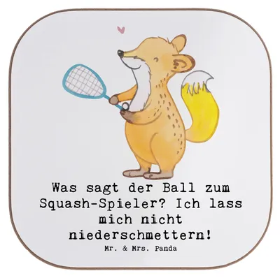 Produktbild von Mr. & Mrs. Panda Untersetzer Glas Squash Humor - Weiß - Geschenk, Sportler, Gläser, Resilienz, Ballspiel, Sportart, Kondition, Energie, Teamsport, Sport, Coaster, für