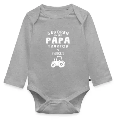 Produktbild von Spreadshirt Geboren Um Mit Papa Traktor Zu Fahren Tages Baby Body Langarm, 74 (6-9 M.), Grau meliert