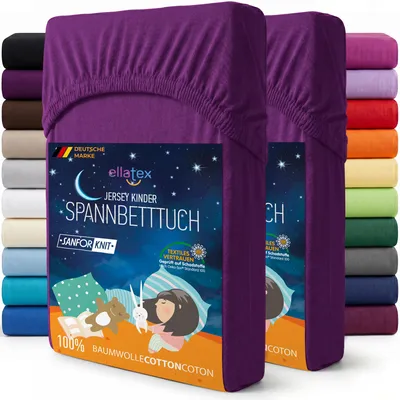 Produktbild von EllaTex 2er Pack Jersey Kinder Spannbettlaken 70x140 Baumwolle – Spannbetttücher Set für Babybett & Kinderbett, Farbe: Orchidee