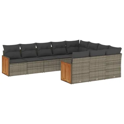 Produktbild von 10-tlg. Garten-Sofagarnitur mit Kissen Grau Poly Rattan