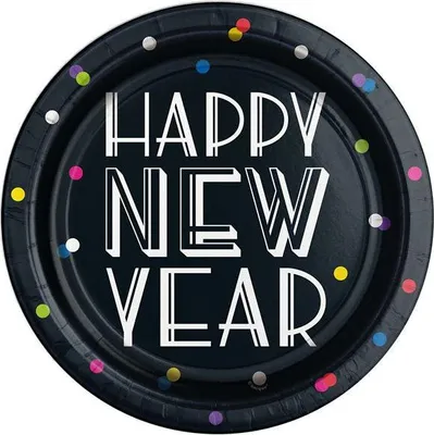 Produktbild von 8 Happy New Year Teller neon dots 23cm