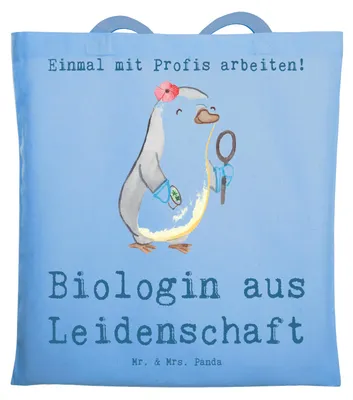 Produktbild von Mr. & Mrs. Panda Einkaufstasche Biologin Leidenschaft - Sky Blue - Geschenk, Spruch, Lustig, Jutebeutel, Biologie, Shopping Tasche, Beruf, Master, Schultasche, Studium