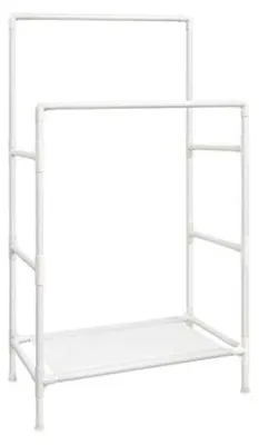 Zdjęcie produktu dla Wieszak na ubrania - stojak na odzież - 2 drążki - metal/plastik - biały - 88 x 44 x 154 cm