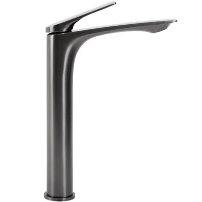 A single bathroom faucet on a white background.