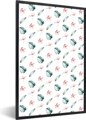 Produktbild von MuchoWow® MuchoWow® Gerahmtes Poster Flamingo - Natur - Muster 20x30 cm - Poster mit zchwarzem Bilderrahmen - Drucken - Bilder Poster im Rahmen