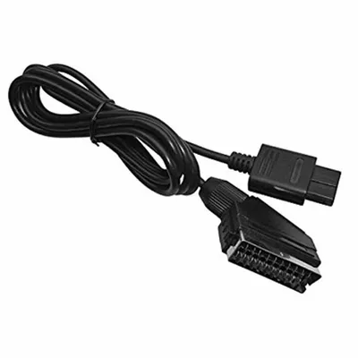 A black video game accessory cable with two connectors.