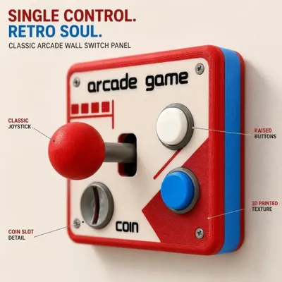 Produktbild von Retro Arcade Lichtschalter-Abdeckung Typ 86, 3D-gedruckte Wandplatte für Gaming- und Spielzimmer – Single