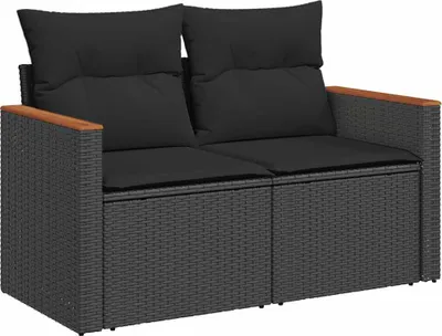 Produktbild von vidaXL Gartensofa mit Kissen 2-Sitzer Schwarz Poly Rattan
