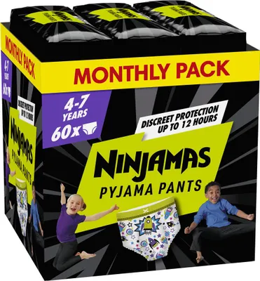 Obrázek produktu pro NINJAMAS Kalhotky plenkové Pyjama Pants Kosmické lodě, 60 ks, 7 let, 17kg-30kg