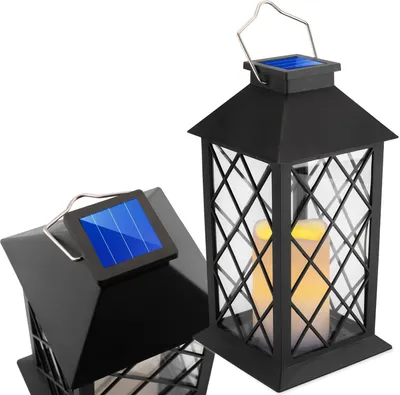 Produktbild von LUMILED Solárne svietidlo Vonkajšie solárne svietidlá Vonkajšie LED sklenené svietidlo Solárne svetlo Sviečka Plameňové efekty Sviečka Svietidlo IP44 Ročník čierna Závesné dekoratívne vonkajšie svetlo Záhradná lampa 1 kus