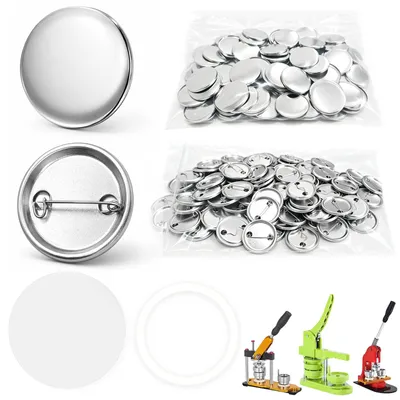 Productafbeelding van Knopenbodems set - 100 stuks, inclusief veiligheidsspelden en doorzichtfolie - Accessoires voor knopenmachines van 32 mm - Diameter: 32 mm