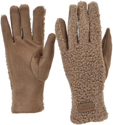 Produktbild von styleBREAKER Damen Touchscreen Handschuhe mit Teddyplüsch | Weiche warme Winter Fingerhandschuhe | Kuscheliger Smartphone Handschuh in vielen Farben