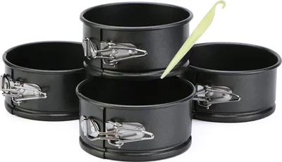 Produktbild von CANDeal 4er Set Springform Ø 11 cm, Backform mit Antihaftbeschichtung, runde Kuchenform mit Flachboden, mit 1 Plastikschaber