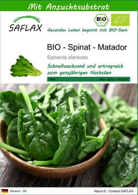 Produktbild von SAFLAX - BIO - Spinat - Matador - Spinacia oleracea - 300 Samen - Mit keimfreiem Anzuchtsubstrat