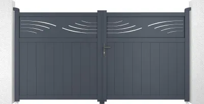 Produktbild von Flügeltor 3m HALTI H.160cm + Gartentür 1m HALTI H.160cm aluminium grau