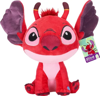 A red plush toy of the character Leroy from Disney's Lilo & Stitch, sitting on a white background.