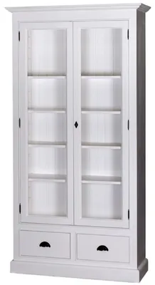 Obrázok produktu pre Casa Padrino vitrína do obývačky vo vidieckom štýle biela 109 x 39 x v. 210 cm - Vitrína do obývačky s 2 sklenenými dvierkami a 2 zásuvkami