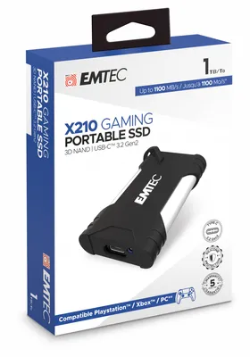 Produktbild von Emtec X210G, 1 TB, USB Typ-C, 3.2 Gen 2 (3.1 Gen 2), 1100 MB/s, 10 Gbit/s, Schwarz, Weiß