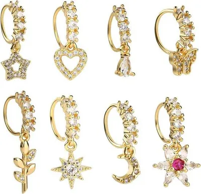 Produktbild von Kupfer- und Goldstern-Design-Neuspiercings für Frauen - Set aus 8 Teilen