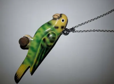 Produktbild von Kette mit Holzanhänger Wellensittich, grün, Ketten Modeschmuck Tiere Tier Vogel
