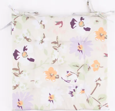 Produktbild von Outdoor Stuhlkissen Bindebänder Blüten Blumen beige hellgrün weiß 4