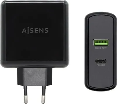Image de Chargeur Usb-c Pd3.0 30w Usb-a Qc3.0 18w noir Aisens Asch-2pd30qc-bk