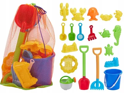 Produktbild von Sandspielzeug Set 19-teilig für Kinder, Sandeimer mit Schaufel und Harke, Strandspielzeug