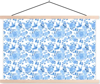 Produktbild von MuchoWow® Textilposter Blumen - Rosen - Blau - Muster 60x40 cm mit holzfarbenen Rahmen - Bilder