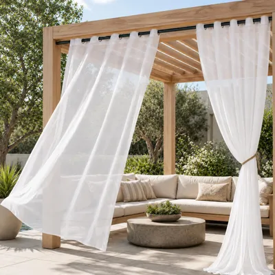 Immagine prodotto di Tenda da esterno con occhielli Tende trasparenti impermeabili Tenda da esterno Tende da esterno per terrazza, set di 2, 132x213cm/W*H, bianco