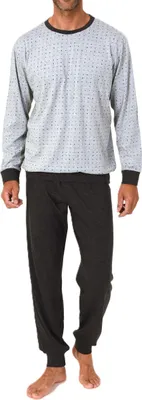 Produktbild von Normann Herren Schlafanzug langarm mit Bündchen Pyjama in zeitlos eleganter Optik ; anthrazit , 52