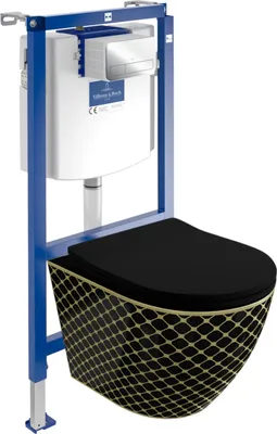 Produktbild von DOMINO | Villeroy&Boch ViConnect H112 Vorwandelement Unterputz WC mit Bedienplatte + Wand Hänge Tiefspül WC Sofi Slim Black Night | WC Komplett Sett |