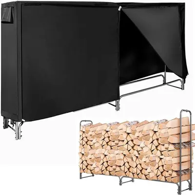 Zdjęcie produktu dla Półka na drewno kominkowe, metalowa, wymiary: 240x35,5x122,5 cm, półka na drewno kominkowe z wodoodpornym pokryciem, stojak na drewno kominkowe, półka na drewno opałowe do użytku zewnętrznego
