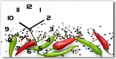 Produktbild von Wanduhr aus Glas – 60x30 cm - Glasbild - Glasuhr - Gehärtetes Glas - schwarze-zeiger - Chilischoten