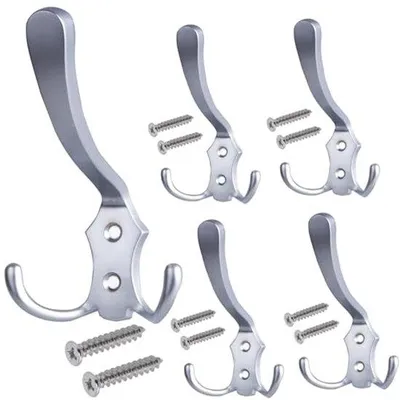Produktbild von Stahlia kapstokken CHROME MAT (5 stuks) haken voor het vastschroeven van vintage kapstokken garderobe LANGE haken voor kapstok metalen haken