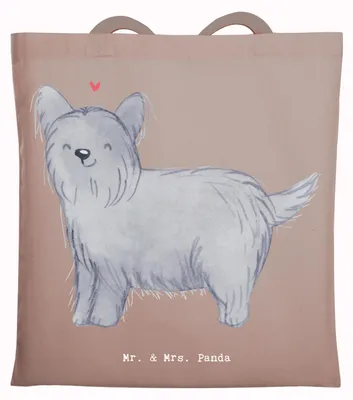 Produktbild von Mr. & Mrs. Panda Jutetasche Skye Terrier Moment - Braun Pastell - Geschenk, umhängebeutel, Tasche, Laptoptasche, Tote Bag, Uni, Tragetasche