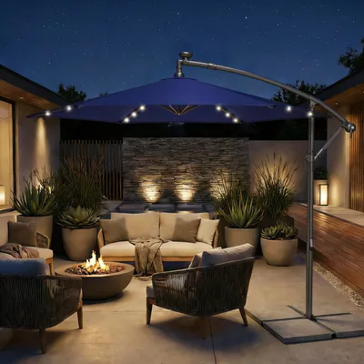 Produktbild von SONGMICS Sonnenschirm Ø 300 cm mit LED-Solar-Beleuchtung UPF 50+